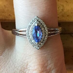 Natural Tanzanite Sterling Silver Double Halo Ring Size 10